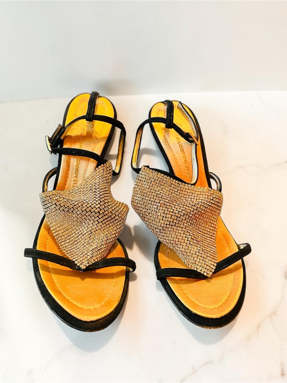 Giuseppe Zanotti Crystal Embellished Black & Gold Heeled Women’s US 7 EU 37
